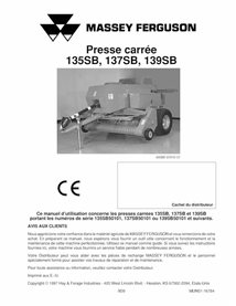 Empacadora Massey Ferguson 135SB, 137SB, 139SB pdf manual del operador FR - Massey Ferguson manuales - MF-700716776B-OM-FR