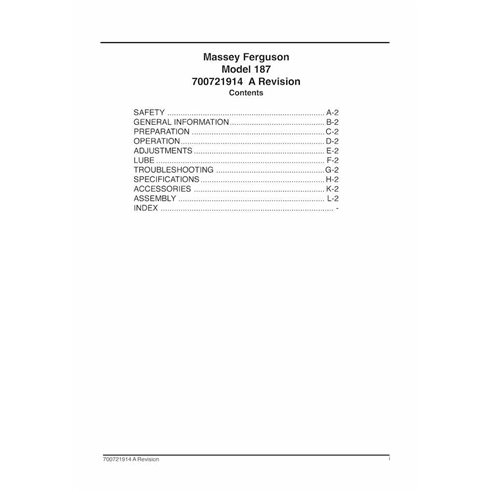 Manual del operador de la empacadora Massey Ferguson 187 en pdf - Massey Ferguson manuales - MF-700721914A-OM-EN