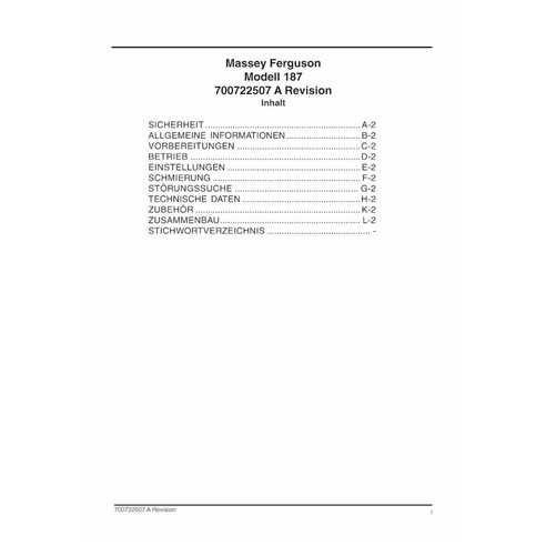 Manual do operador em pdf da enfardadeira Massey Ferguson 187 DE - Massey Ferguson manuais - MF-700722507A-OM-DE