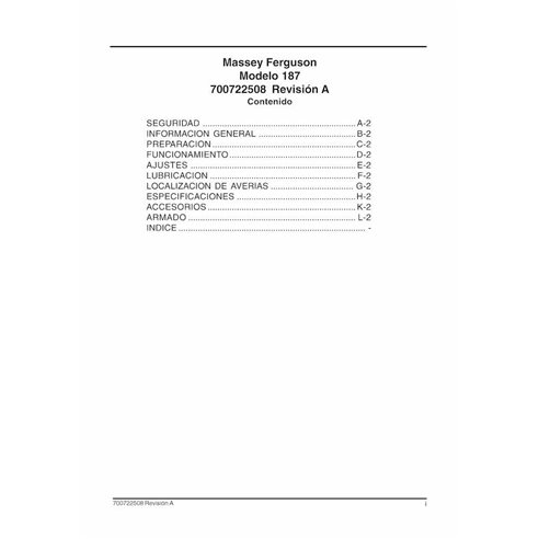 Manual do operador em pdf da enfardadeira Massey Ferguson 187 ES - Massey Ferguson manuais - MF-700722508A-OM-ES