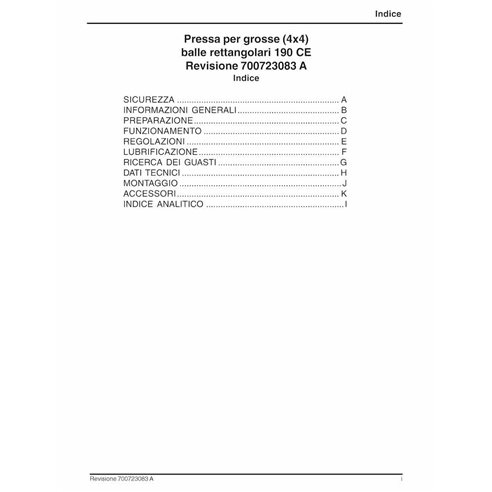 Empacadora Massey Ferguson 190 pdf manual del operador IT - Massey Ferguson manuales - MF-700723083-OM-IT