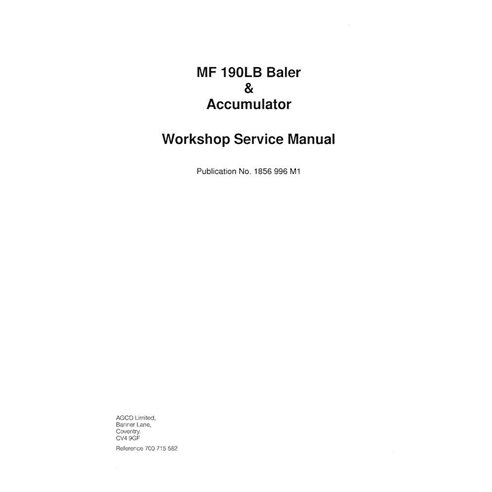 Manual de serviço de oficina em pdf da enfardadeira Massey Ferguson 190 - Massey Ferguson manuais - MF-1856996M1-WSM-EN
