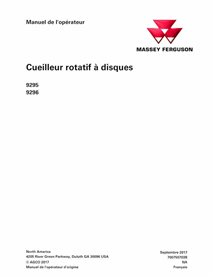 Manuel d'utilisation pdf de la tête de coupe à disque rotatif Massey Ferguson 9295, 9296 FR - Massey-Ferguson manuels - MF-70...