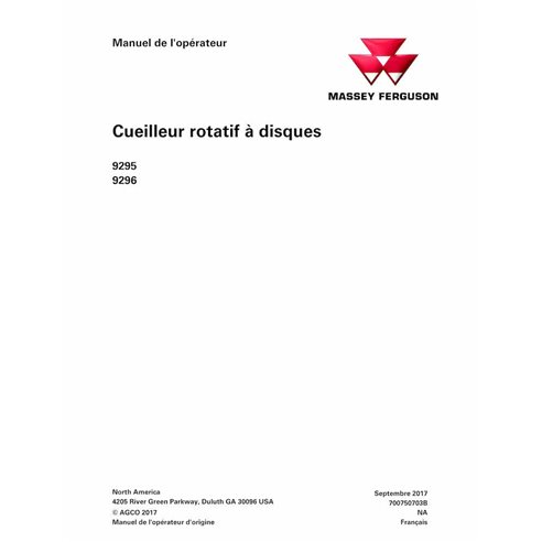 Massey Ferguson 9295, 9296 cabezal de disco giratorio pdf manual del operador FR - Massey Ferguson manuales - MF-700750703B-O...