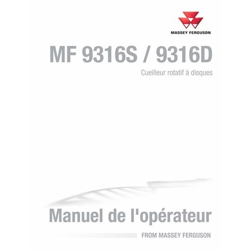 Massey Ferguson 9316S, 9316D cabeçalho de disco rotativo pdf manual do operador FR - Massey Ferguson manuais - MF-700750338B-...