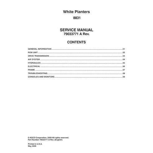Manuel d'entretien PDF du semoir Massey Ferguson 8831 - Massey-Ferguson manuels - MF-79033771A-SM-EN