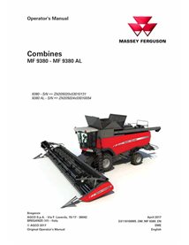 Massey Ferguson 9380, 9380 AL combinar manual do operador em pdf - Massey Ferguson manuais - MF-D3118100M5-OM-EN