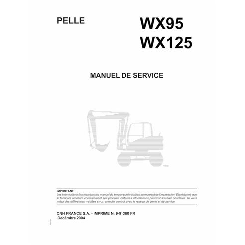 Manual de serviço em pdf da escavadeira de rodas Case WX95, WX125 FR - Case manuais - CASE-9-91360-FR