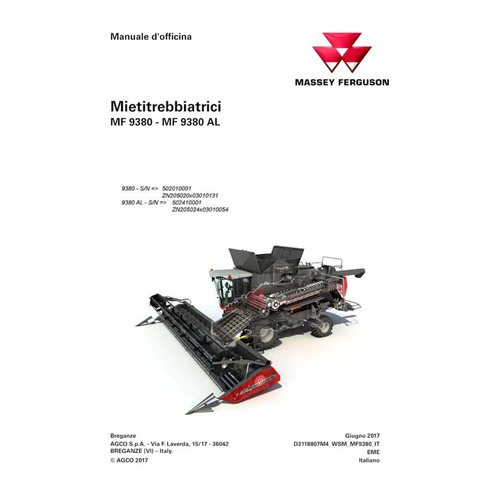 Massey Ferguson 9380, 9380 AL combine pdf workshop service manual IT - Massey Ferguson manuals - MF-D3118807M4-WSM-IT