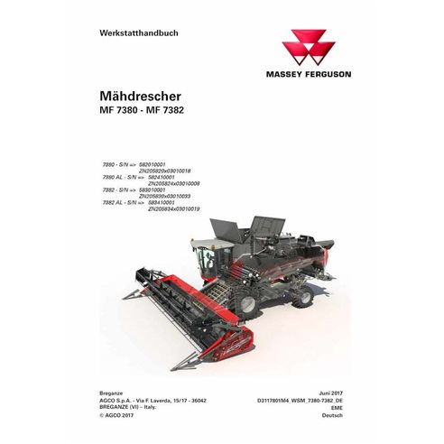 Massey Ferguson 7380, 7380 AL, 7382, 7382 AL combine pdf workshop service manual DE - Massey Ferguson manuals - MF-D3117801M4...