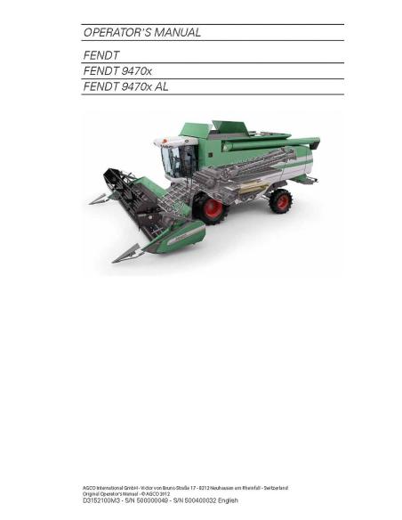 Manual del operador de la cosechadora fendt 9470 - Fendt manuales - FENDT-D3152100M3