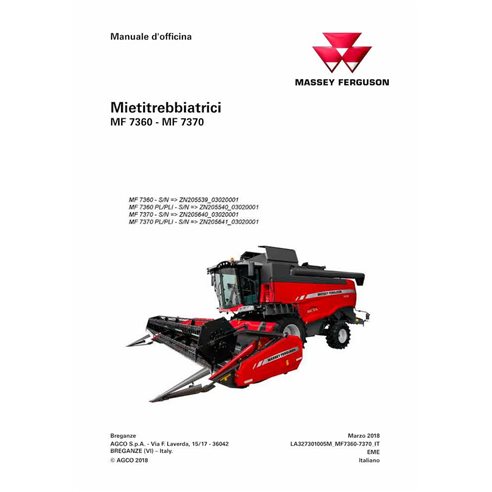 Massey Ferguson 7360, 7370 cosechadora pdf manual de servicio de taller IT - Massey Ferguson manuales - MF-LA327301005M-WSM-IT