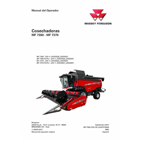 Massey Ferguson 7360, 7370 cosechadora pdf manual del operador ES - Massey Ferguson manuales - MF-LA327316038-OM-ES