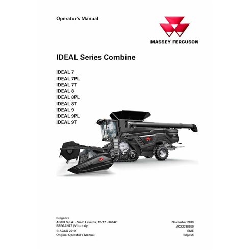 Manual do operador em pdf da colheitadeira Massey Ferguson IDEAL 7, IDEAL 8, IDEAL 9 Stage 5 - Massey Ferguson manuais - MF-A...