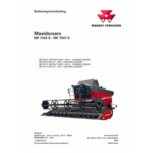 Massey Ferguson 7345S, 7347S combine pdf operator's manual NL - Massey Ferguson manuals - MF-LA327306057-OM-NL