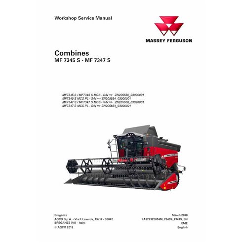 Massey Ferguson 7345S, 7347S cosechadora pdf manual de servicio de taller IT - Massey Ferguson manuales - MF-LA327325014M-WSM-EN