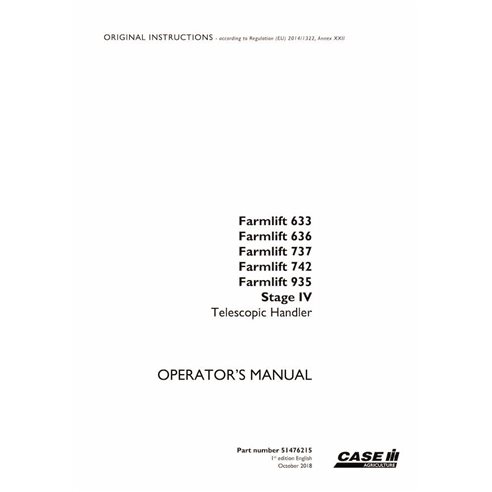 Case Farmlift 633, 636, 737, 742, 935 Stage IV telescopic handler pdf operator's manual  - Case IH manuals - CASE-51476215-OM-EN