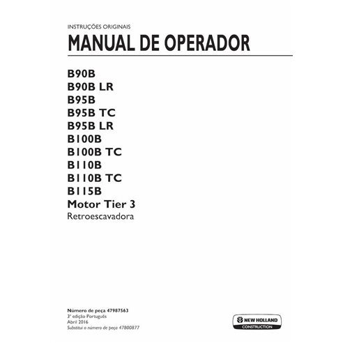 Manuel de l'opérateur pdf pour les chargeuses-pelleteuses New Holland B90B, B95B, B100B, B115B Tier 3 PT - New Holland Constr...