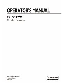 Manual do operador em pdf da escavadeira de esteira New Holland E215C EVO - New Holland Construção manuais - NH-48016681-OM-EN