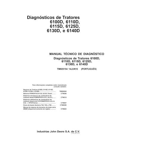 TM605154-PT John Deere 6100D, 6110D, 6115D, 6125D, 6130D, 6140D tractor diagnostic technical manual PT (TM605154)