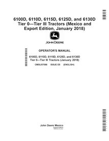 Manuel de l'opérateur PDF pour les tracteurs John Deere 6100D, 6110D, 6115D, 6125D et 6130D Tier 0—Tier III - John Deere manu...