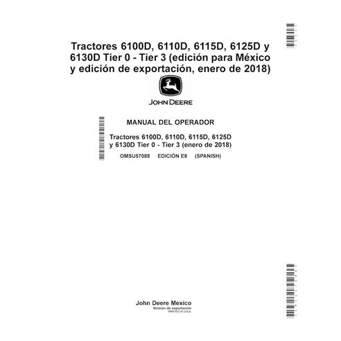 John Deere 6100D, 6110D, 6115D, 6125D e 6130D Tier 0 — trator Tier III manual do operador em pdf ES - John Deere manuais - JD...
