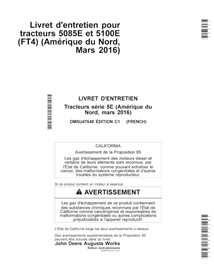 Manuel de l'opérateur pour tracteur John Deere 5085E, 5100E FT4 pdf FR - John Deere manuels - JD-OMSU47648-FR