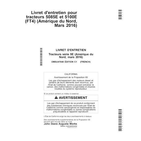 JD-OMSU47648-FR John Deere 5085E, 5100E FT4 tractor operator's manual FR (OMSU47648)