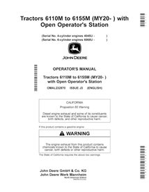 JD-OMAL232870 Manual do operador do trator John Deere 6110M, 6120M, 6125M, 6130M, 6135M, 6145M, 6155M, 6140M MY20 (OMAL232870)