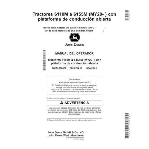 JD-OMAL232872-ES Manuel d'utilisation du tracteur John Deere 6110M, 6120M, 6125M, 6130M, 6135M, 6145M, 6155M, 6140M MY20- ES ...