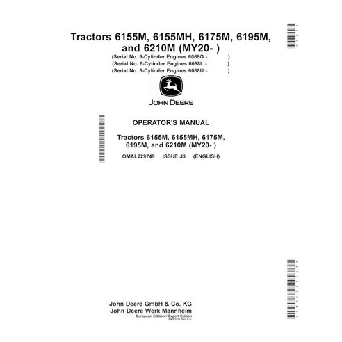 JD-OMAL229749 John Deere 6155M, 6155MH, 6175M, 6195M MY20- manual do operador em pdf do trator