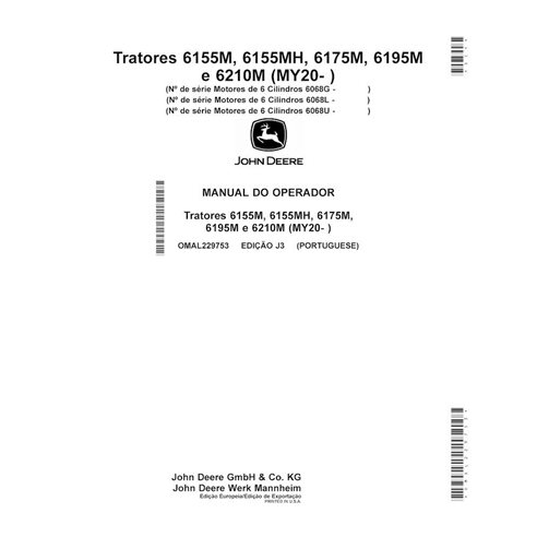 JD-OMAL229753-PT Manual del operador del tractor John Deere 6155M, 6155MH, 6175M, 6195M MY20- PT (OMAL229753)