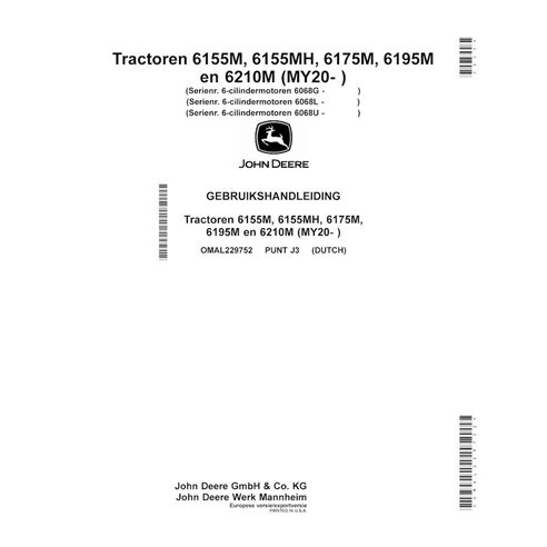 John Deere 6155M, 6155MH, 6175M, 6195M MY20- manual del operador del tractor pdf NL - John Deere manuales - JD-OMAL229752-NL