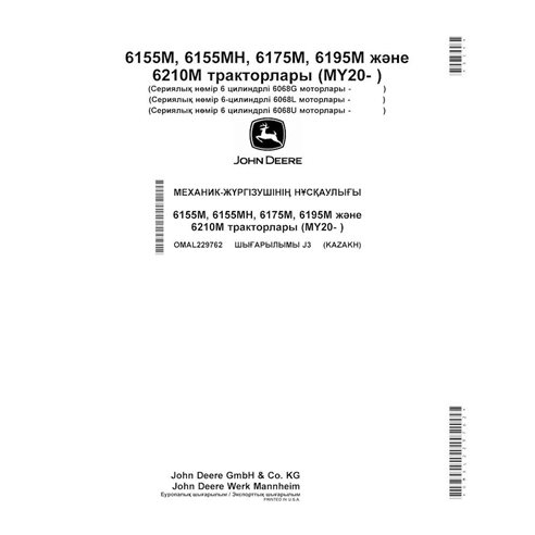 JD-OMAL229762-KZ John Deere 6155M, 6155MH, 6175M, 6195M MY20- tractor operator's manual KZ (OMAL229762)