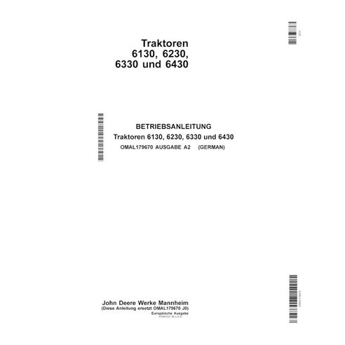 Manual do operador em pdf do trator John Deere 6130, 6230, 6330, 6430 DE - John Deere manuais - JD-OMAL179670-DE