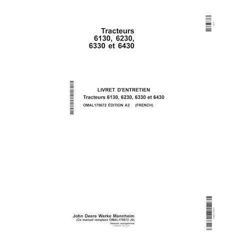 Manual do operador em pdf do trator John Deere 6130, 6230, 6330, 6430 FR - John Deere manuais - JD-OMAL179672-FR