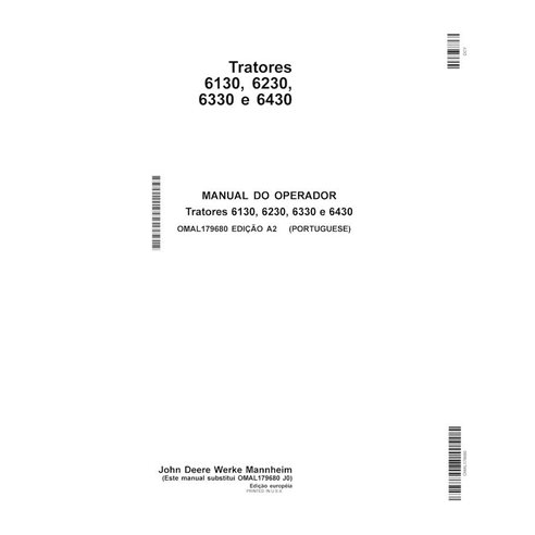 Manual do operador em pdf do trator John Deere 6130, 6230, 6330, 6430 PT - John Deere manuais - JD-OMAL179680-PT