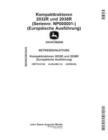 JD-OMTR123162-DE Manual do operador do trator compacto John Deere 2032R, 2038R DE (OMTR123162)