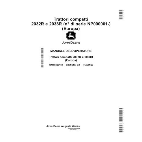 Manuel de l'opérateur pdf pour tracteur compact John Deere 2032R, 2038R IT - John Deere manuels - JD-OMTR123169-IT