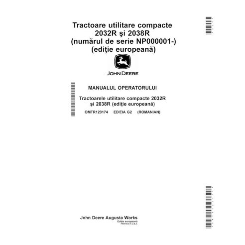 Manual do operador em pdf do trator compacto John Deere 2032R, 2038R RO - John Deere manuais - JD-OMTR123174-RO