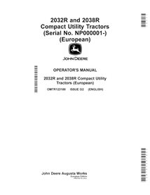 Manuel de l'opérateur pdf du tracteur compact John Deere 2032R, 2038R - John Deere manuels - JD-OMTR123180-EN