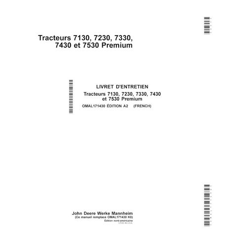 Manuel de l'opérateur pour tracteur John Deere 7130, 7230, 7330, 7430, 7530 pdf FR - John Deere manuels - JD-OMAL171430-FR