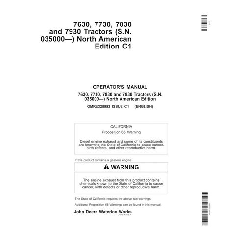 JD-OMRE325992 Manual do operador do trator John Deere 7630, 7730, 7830, 7930 NA SN 035000 - (OMRE325992)