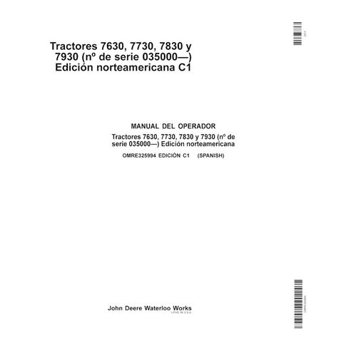 JD-OMRE325994-ES Manual do operador do trator John Deere 7630, 7730, 7830, 7930 NA SN 035000 - ES (OMRE325994)