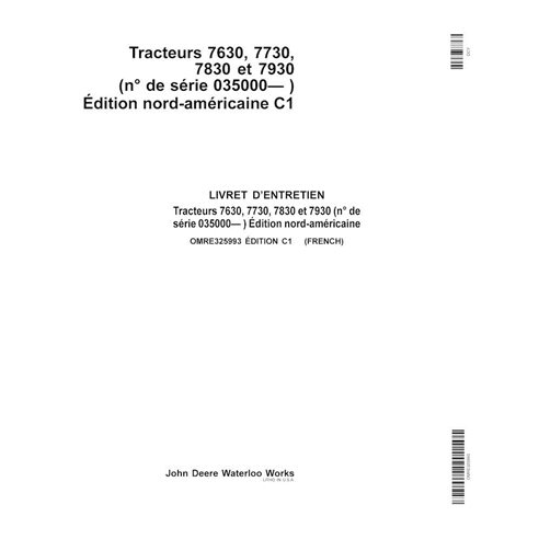 John Deere 7630, 7730, 7830, 7930 NA SN 035000- trator pdf manual do operador FR - John Deere manuais - JD-OMRE325993-FR