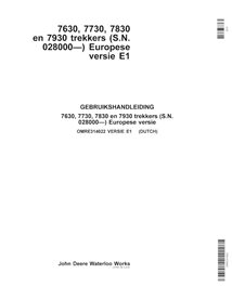 John Deere 7630, 7730, 7830, 7930 EU SN 028000- tractor pdf operator's manual NL - John Deere manuals - JD-OMRE314022-NL