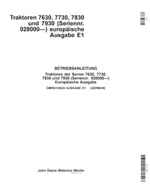 John Deere 7630, 7730, 7830, 7930 EU SN 028000- trator pdf manual do operador DE - John Deere manuais - JD-OMRE314029-DE