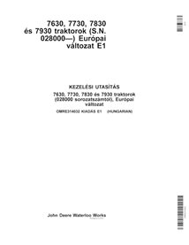 John Deere 7630, 7730, 7830, 7930 EU SN 028000- trator pdf manual do operador HU - John Deere manuais - JD-OMRE314032-HU