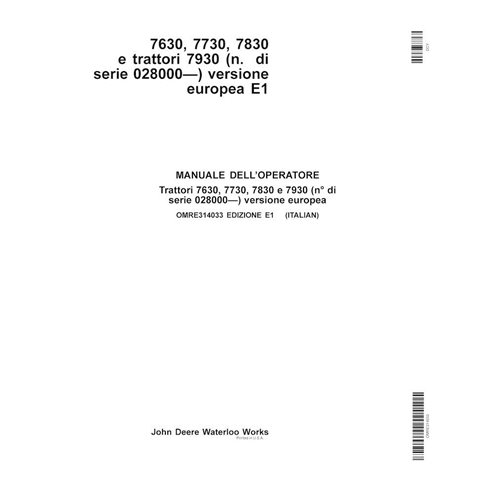 John Deere 7630, 7730, 7830, 7930 EU SN 028000- trator pdf manual do operador TI - John Deere manuais - JD-OMRE314033-IT