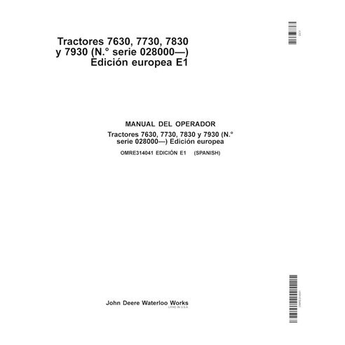 John Deere 7630, 7730, 7830, 7930 EU SN 028000- tracteur pdf manuel de l'opérateur ES - John Deere manuels - JD-OMRE314041-ES